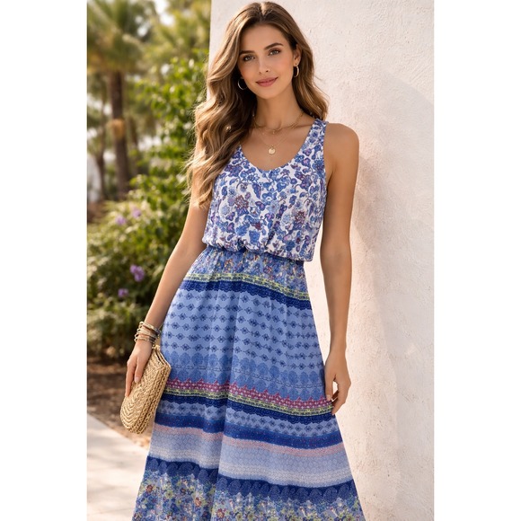 Derek Heart Dresses & Skirts - Derek Heart Blue Floral Boho Racerback Blouson Maxi Dress Large